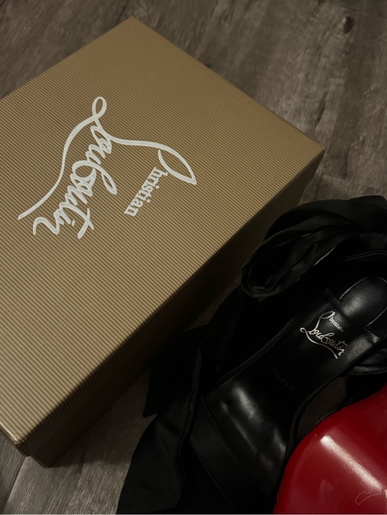 Christian Louboutin Shoes - Christian Louboutin Black Satin Heels with Red Sole